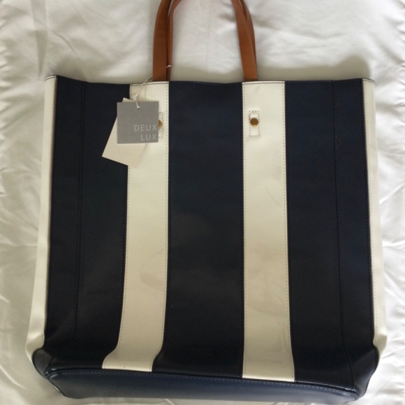 Deux Lux Handbags - Blue and white stripe leather tote bag